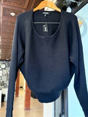 Express Black Ribbed Dolman Sweater Cropped Lightweight Knit Top Size XS